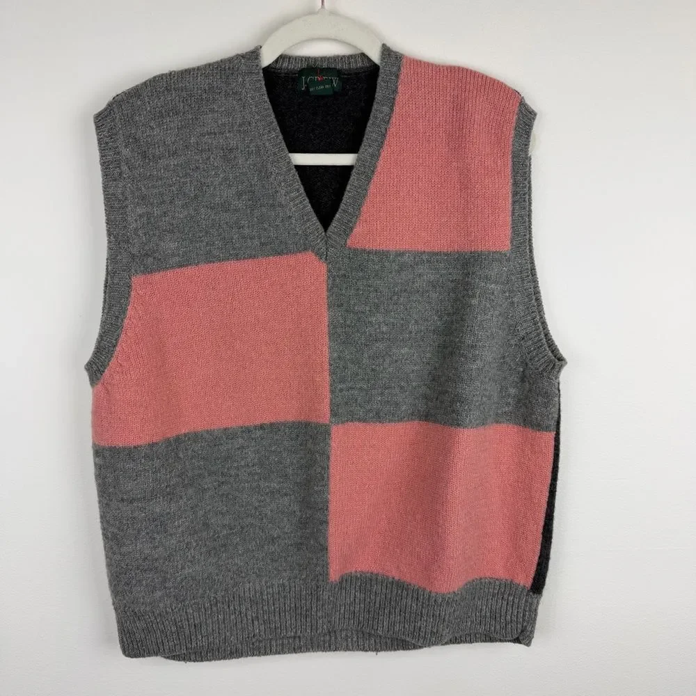 Vintage 90s J.Crew Colorblock Wool Sweater Vest Size XL